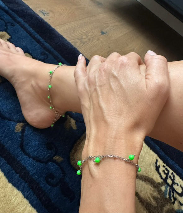 Cavigliera e bracciale  in acciaio e perle Swarovski 