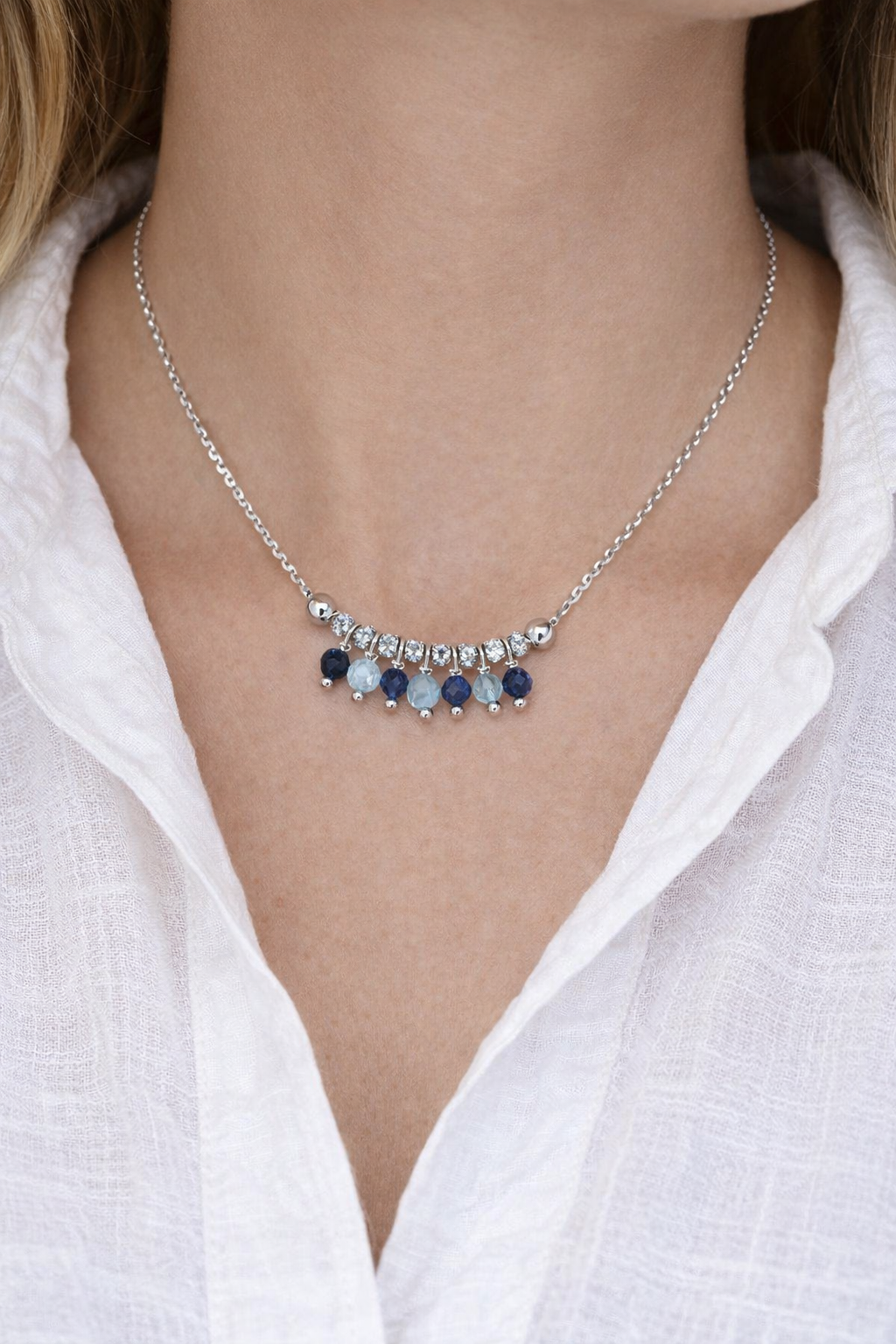 Girocollo in acciaio, acquamarina e kyanite Vizio Gioielli