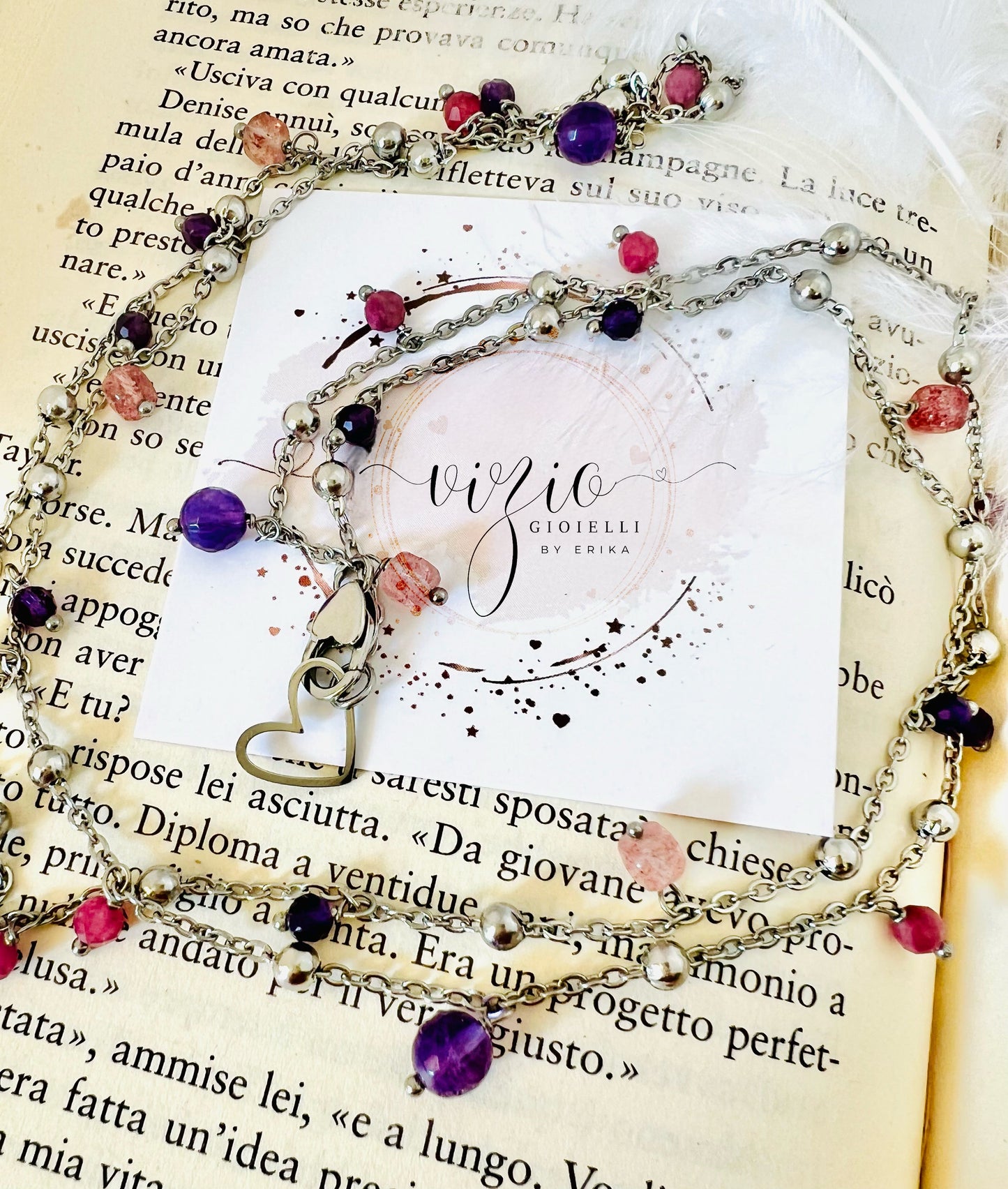 Collana in acciaio e pietre semipreziose