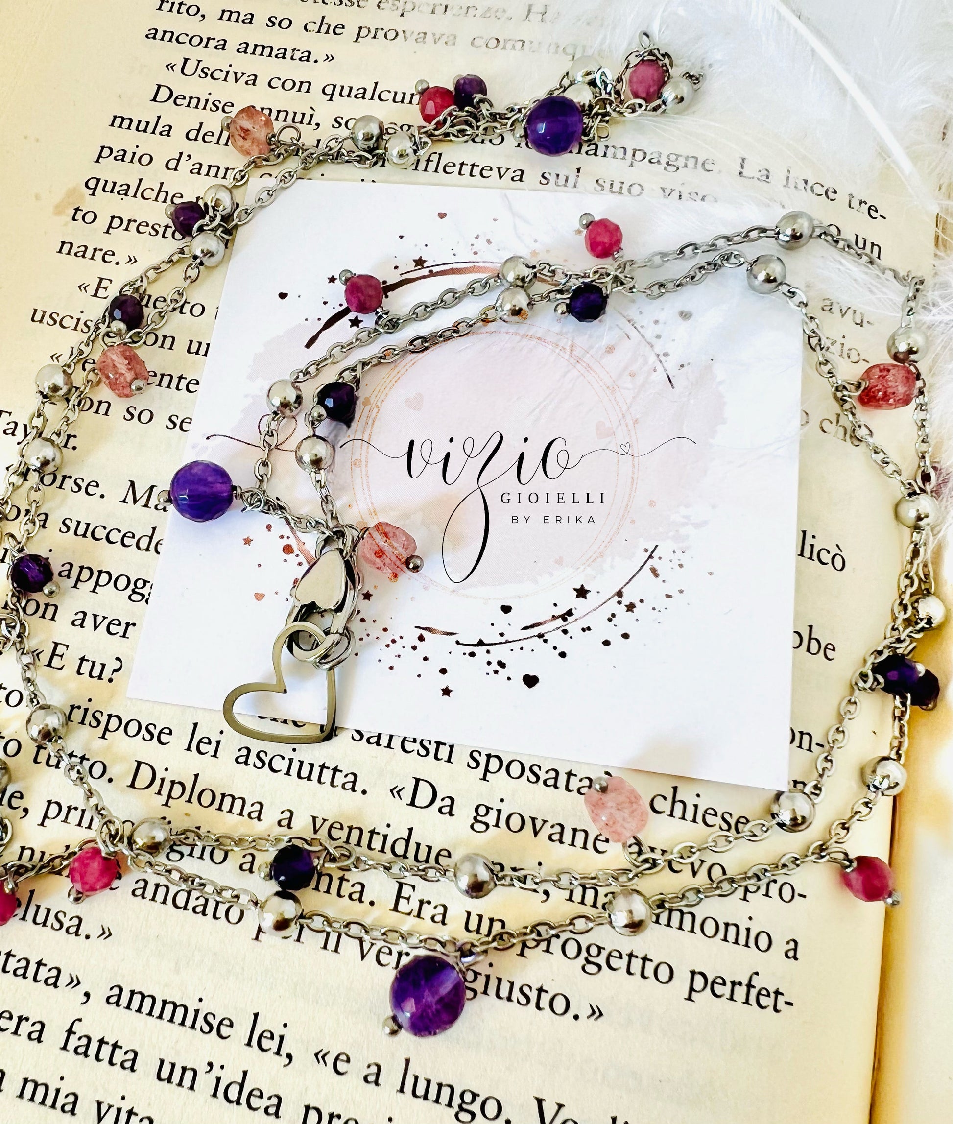 Collana in acciaio e pietre semipreziose