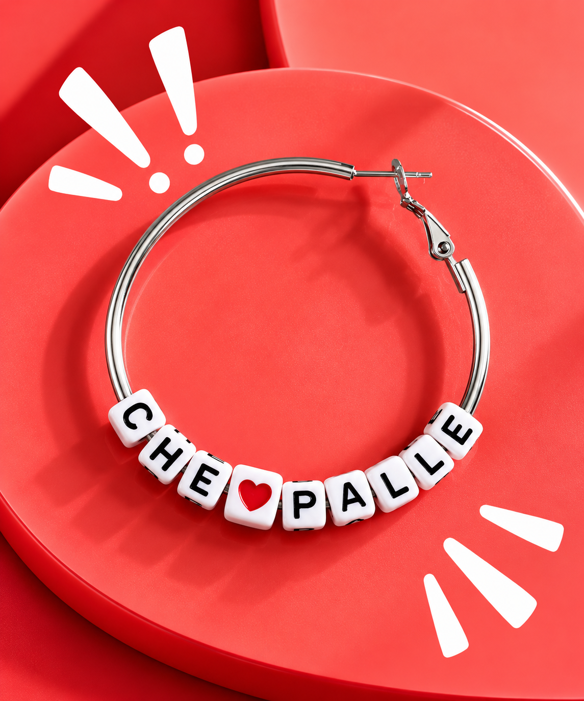 Mono orecchino Che Palle in acciaio silver color da 5 cm con dettaglio cuore – Dillo! Vizio Gioielli