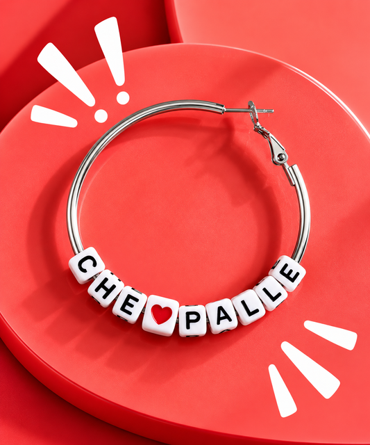 Mono orecchino Che Palle in acciaio silver color da 5 cm con dettaglio cuore – Dillo! Vizio Gioielli