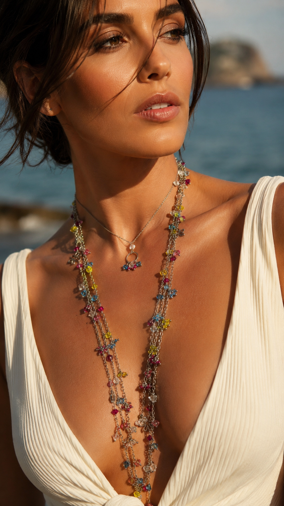 Collana Trasversale Preciosa Glitter  90 cm in Acciaio e Cristalli
