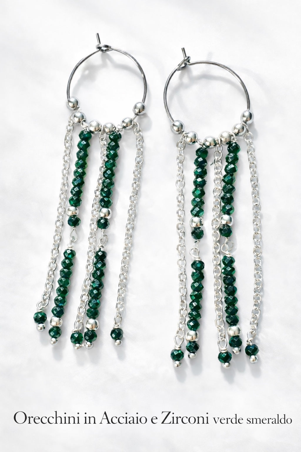 Orecchini in acciaio e zirconi verdi firmati Vizio Gioielli