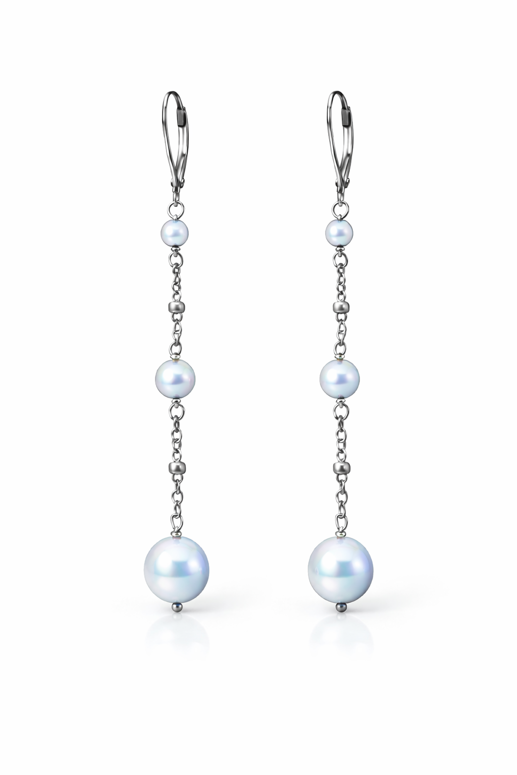 Orecchini in acciaio e perle Swarovski azzurre  firmati Vizio Gioielli