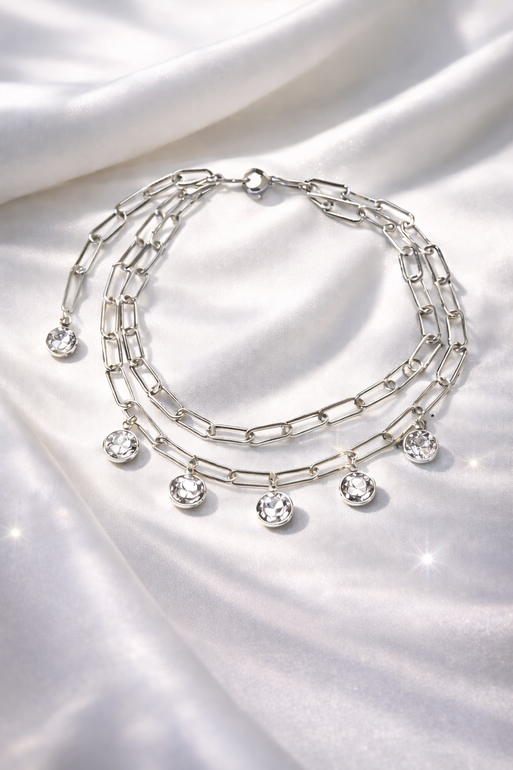 Doppio Girocollo in acciaio e cristalli Vizio Gioielli