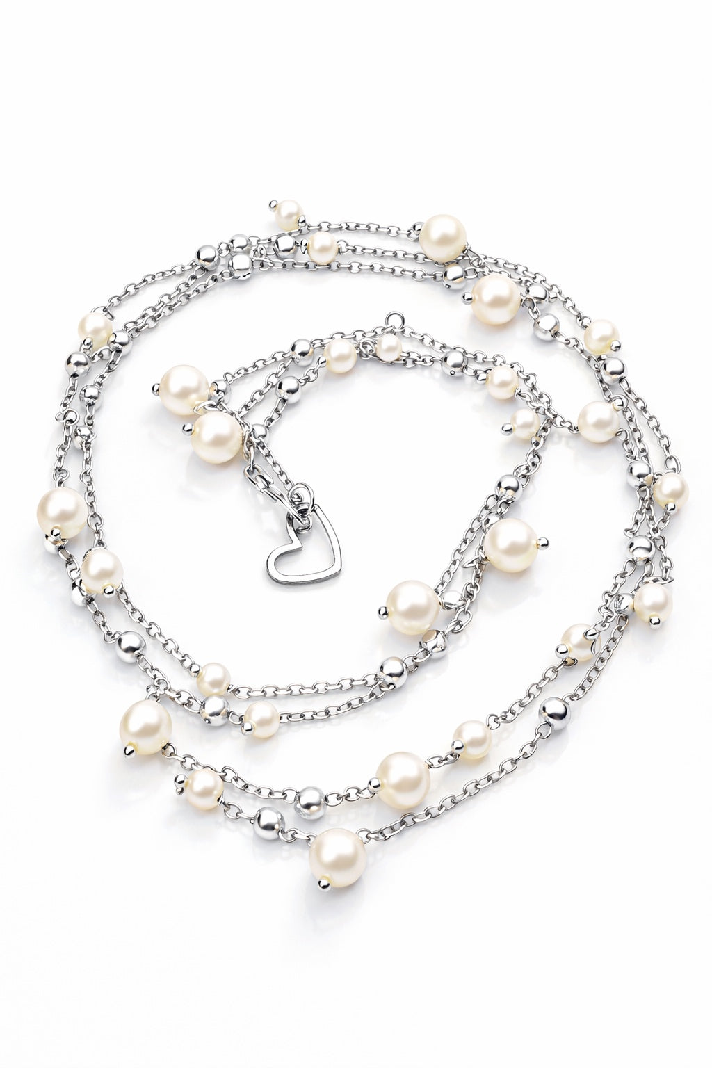 Collana in acciaio e perle Swarovski bianche firmata Vizio Gioielli