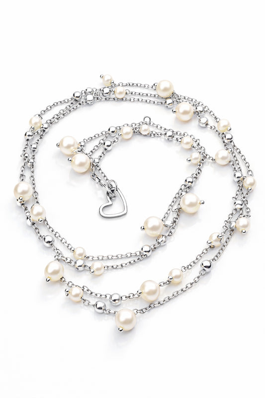 Collana in acciaio e perle Swarovski bianche firmata Vizio Gioielli