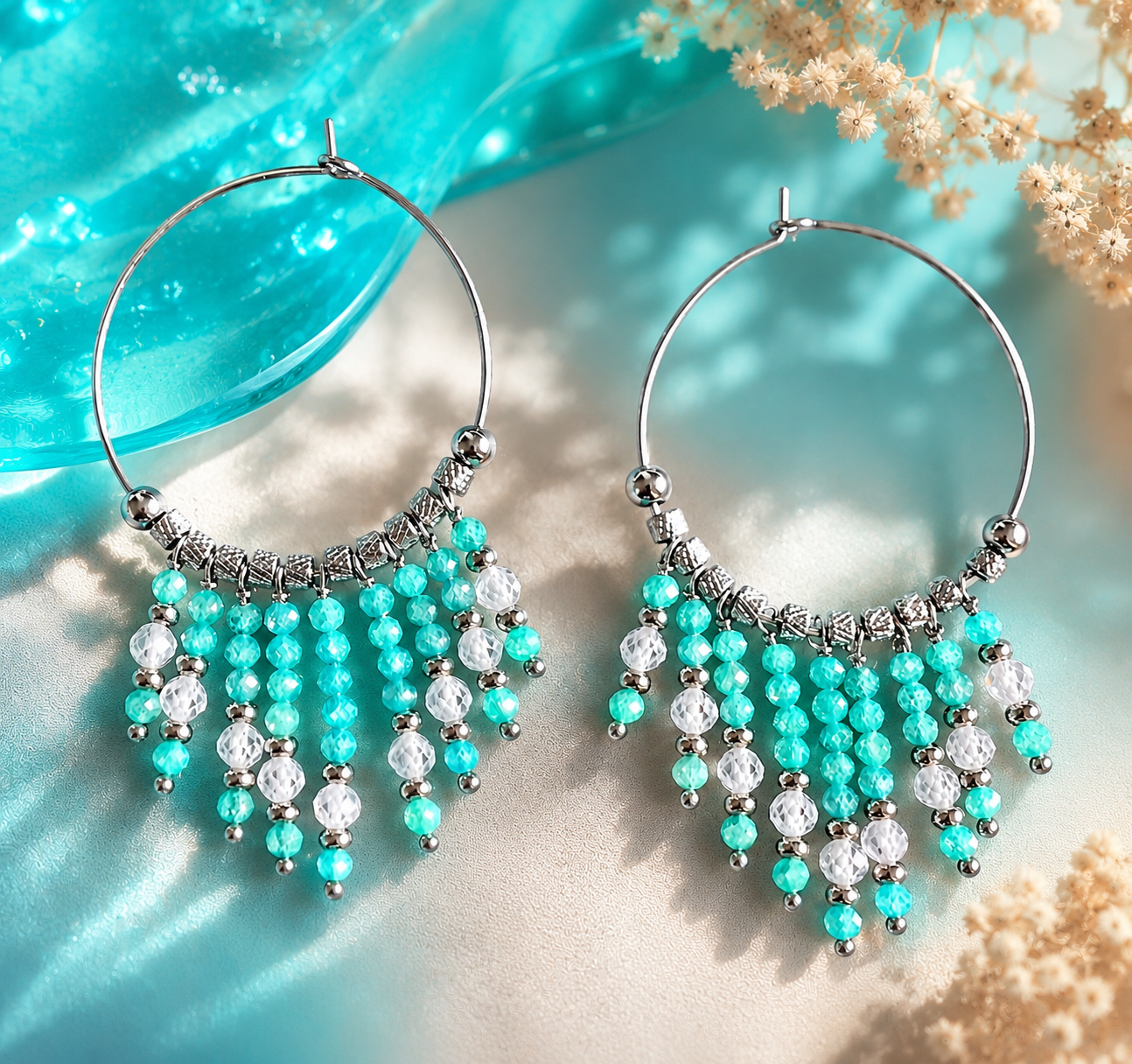 Orecchini artigianali a cerchio grandi Tiffany con zirconi