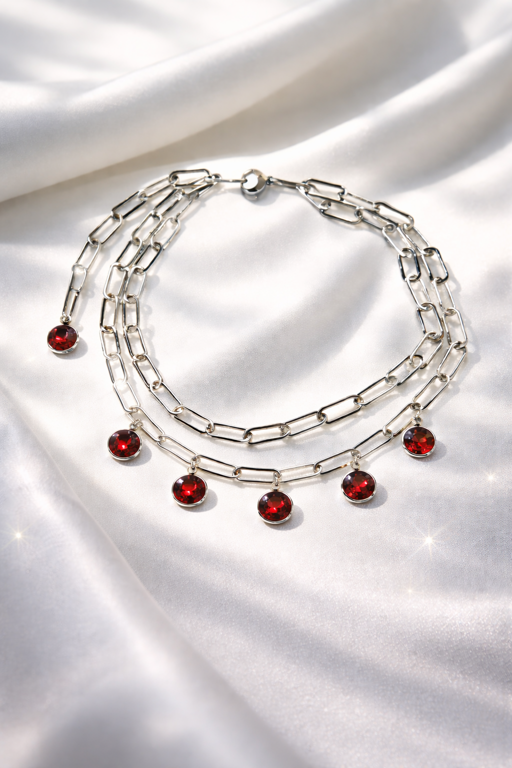 Doppio Girocollo in acciaio e cristalli rossi Vizio Gioielli
