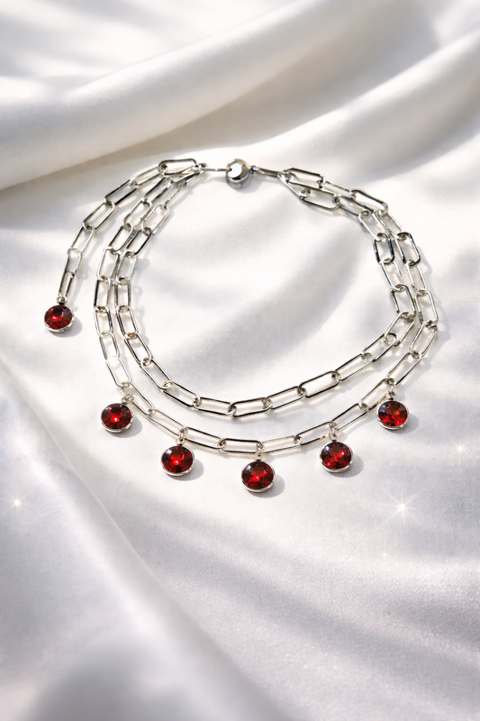 Doppio Girocollo in acciaio e cristalli rossi Vizio Gioielli