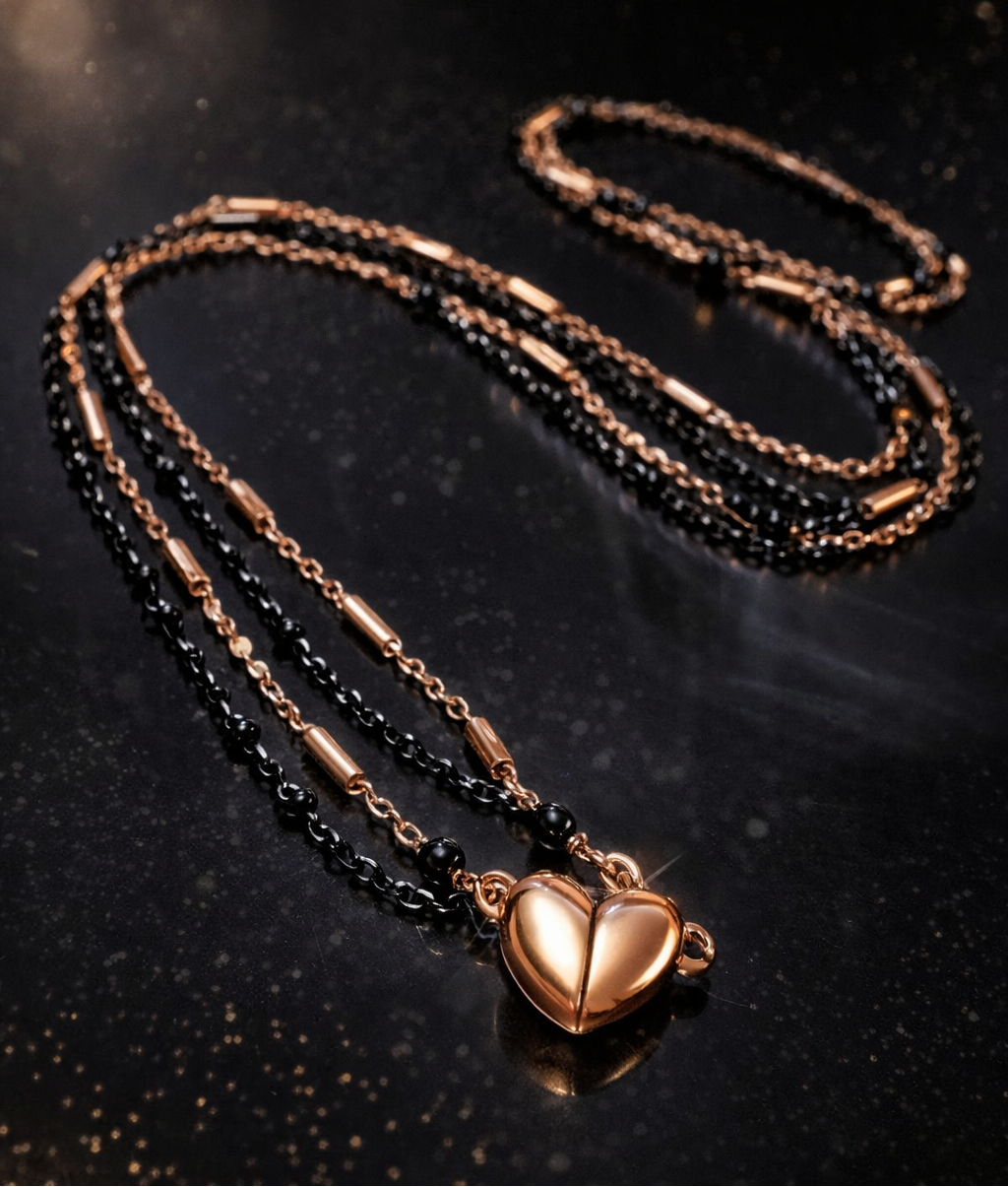 Collana cuore magnetico in acciaio rosato e nero firmata Vizio Gioielli