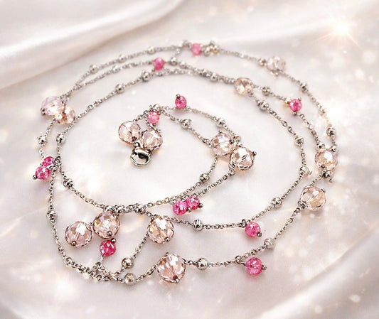 Collana Lunga 90 cm con Cristalli Lilla e rosa in Acciaio firmata Vizio Gioielli