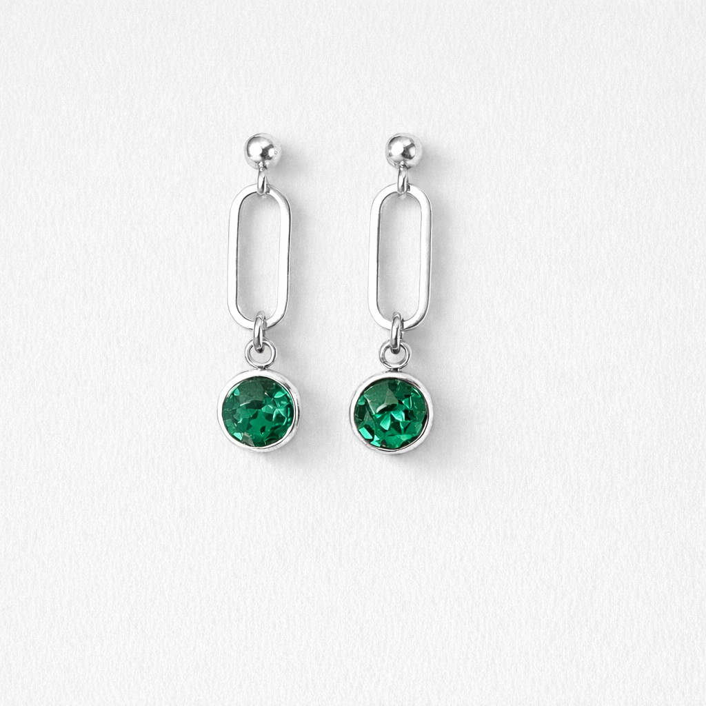Orecchini in acciaio con cristalli verdi firmati Vizio Gioielli