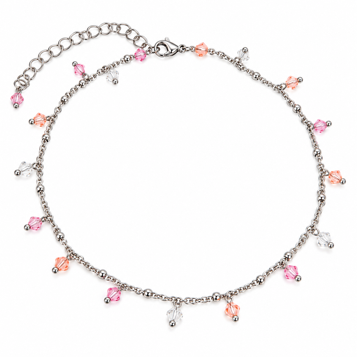 Girocollo California Sunrise in acciaio silver con cristalli crystal rosa e pesca
