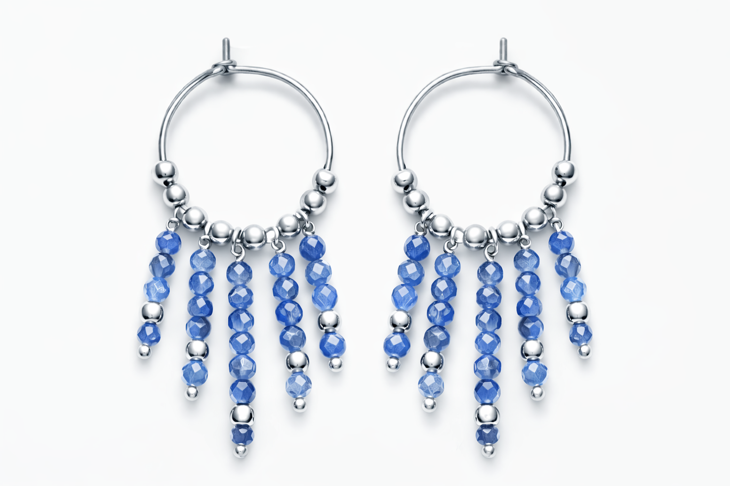 Orecchini in acciaio ad anella, con kyanite firmati Vizio Gioielli