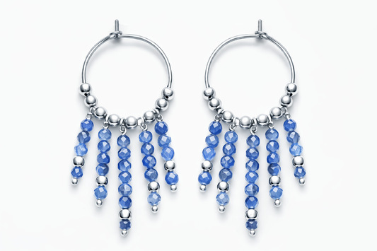 Orecchini in acciaio ad anella, con kyanite firmati Vizio Gioielli