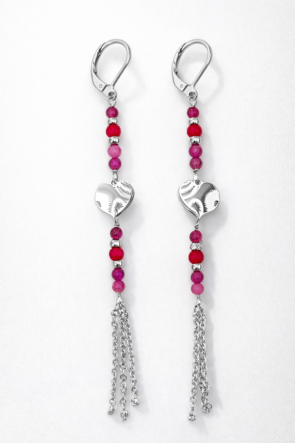 Orecchini in acciaio, tormaline e corindoni rubini firmati Vizio Gioielli