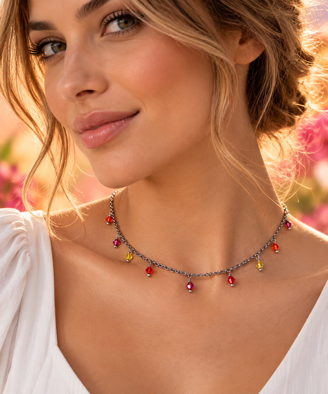 Girocollo in acciaio con cristalli colorati California Sunset – Vizio Gioielli