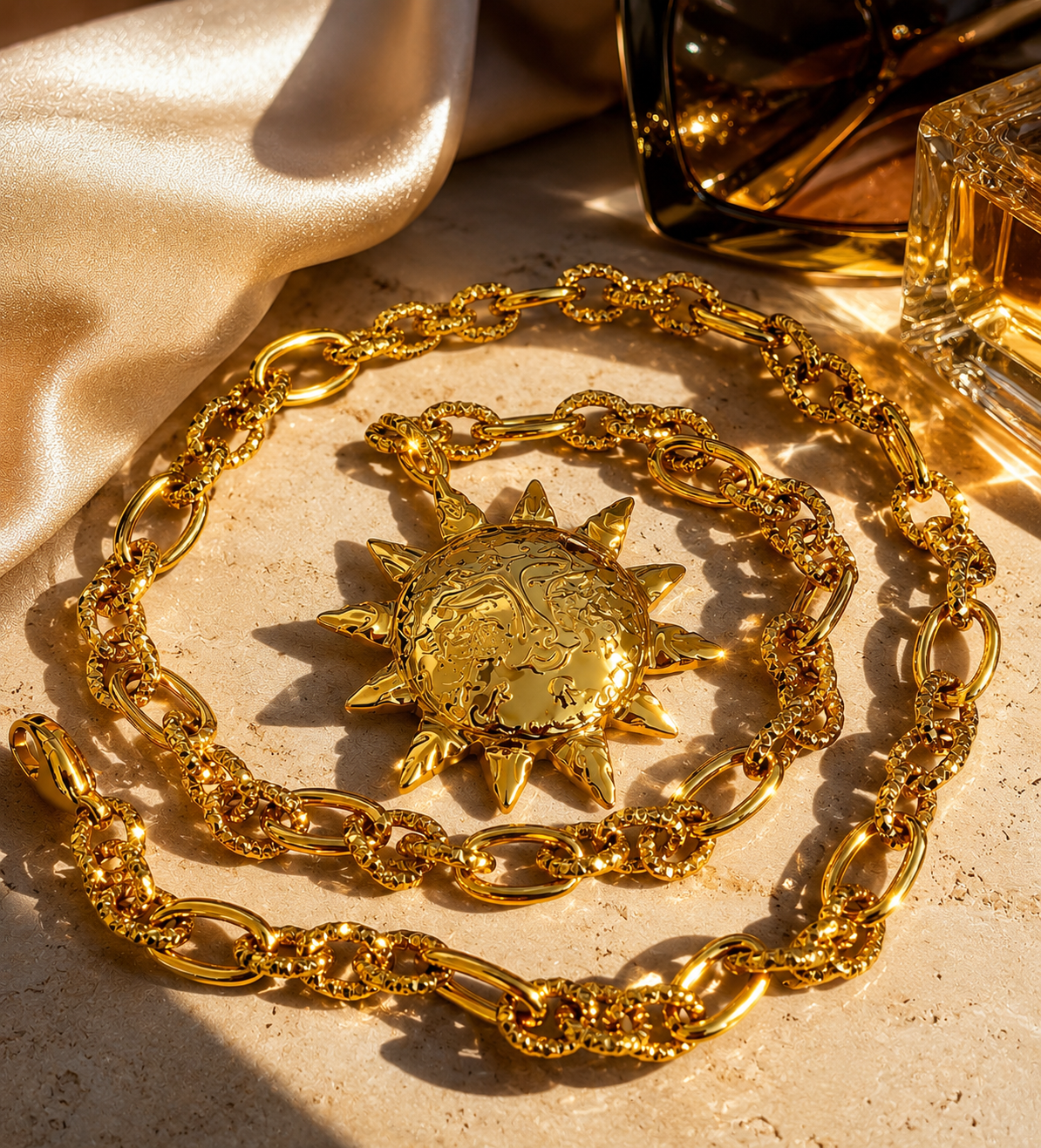 Collana Sun in Acciaio Dorato 50 cm
