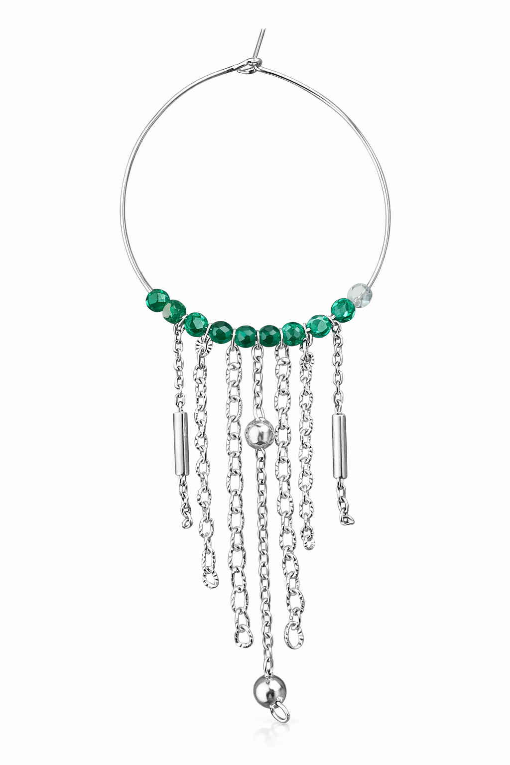 Mono orecchino in acciaio e zirconi verdi firmato Vizio Gioielli