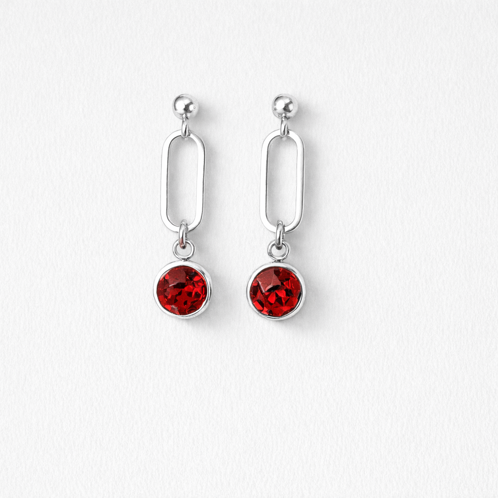 Orecchini in acciaio e cristalli rossi firmati Vizio Gioielli