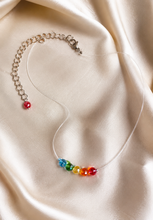 Girocollo Rainbow Arcobaleno Vivace in Vetro e Acciaio
