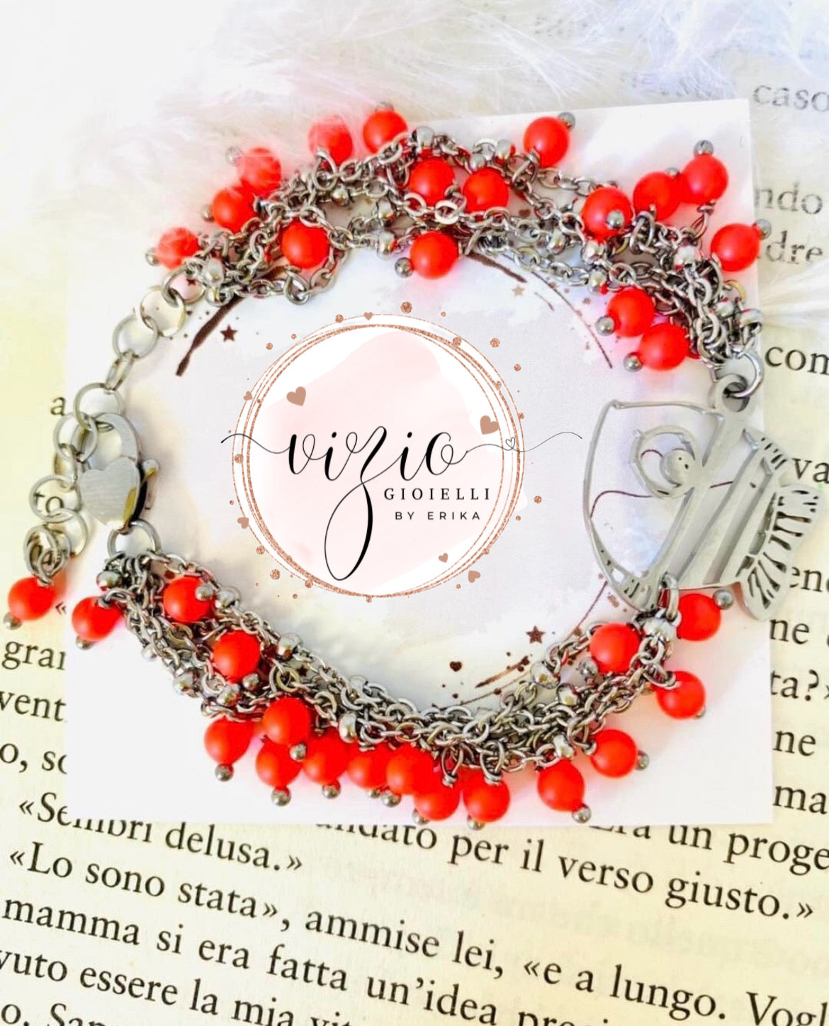 Bracciale in acciaio multi-strand rosso