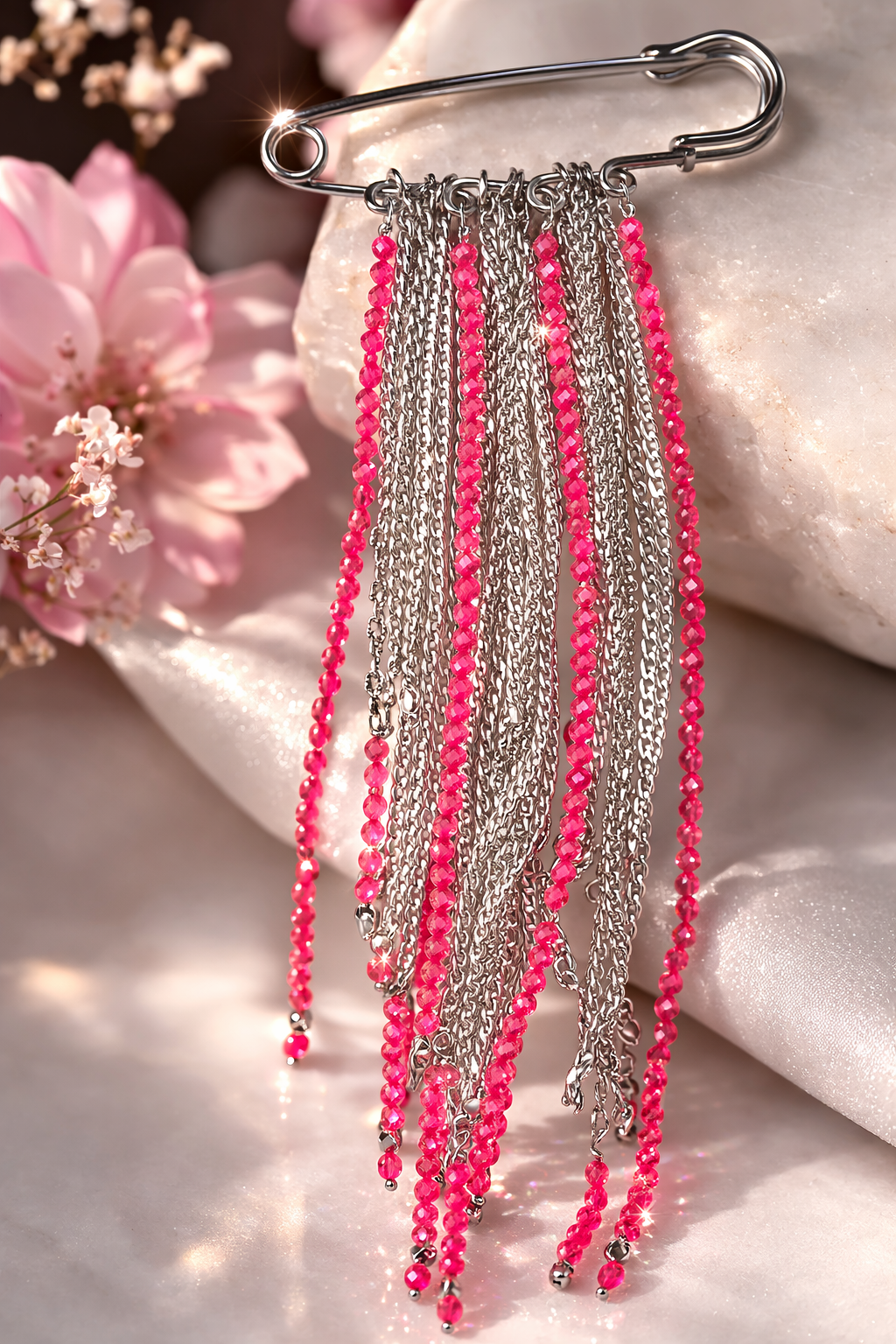 Spilla Glam Pink Cascade firmata Vizio Gioielli