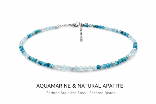 Girocollo in acciaio, acquamarine e apatite naturale Vizio Gioielli