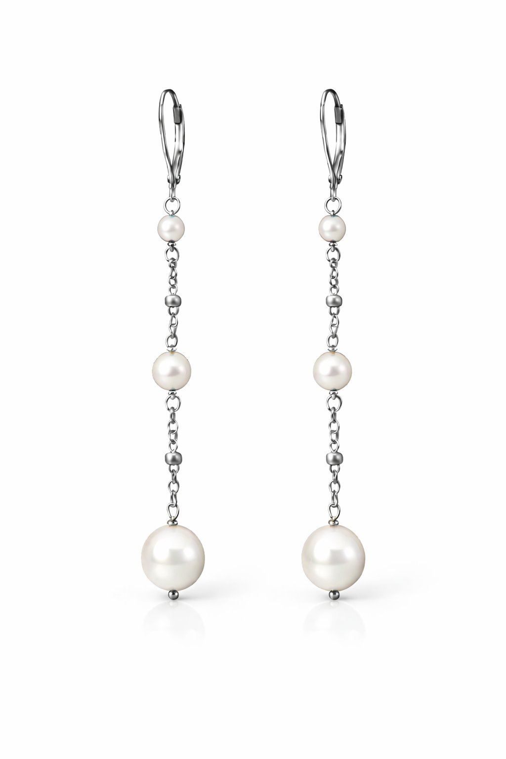 Orecchini in acciaio e perle Swarovski bianche firmati Vizio Gioielli