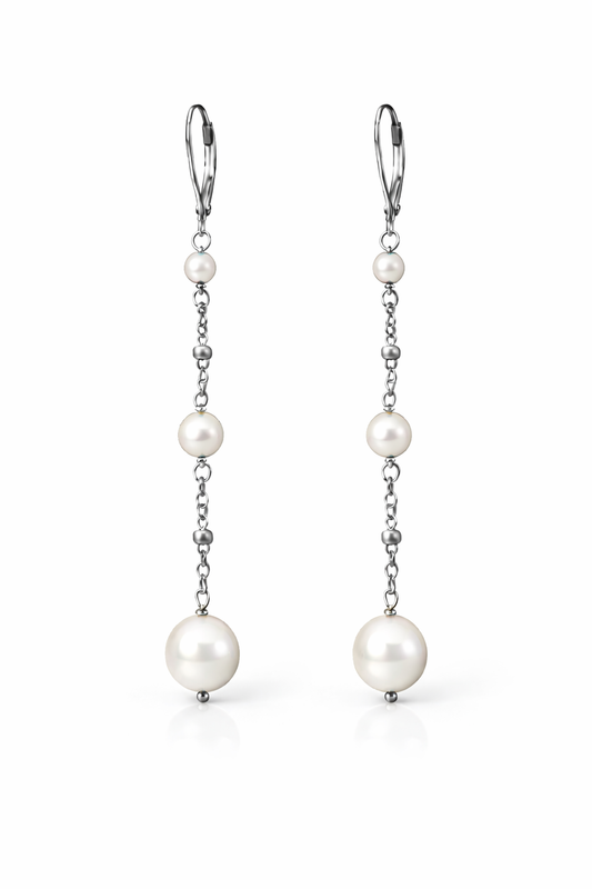 Orecchini in acciaio e perle Swarovski bianche firmati Vizio Gioielli