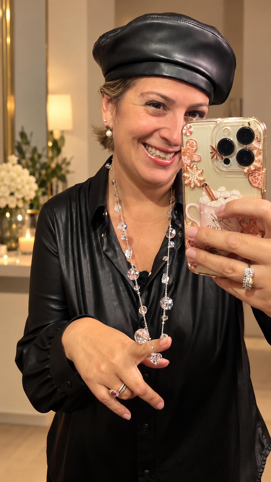Collana lunga Crystal Bubble 90 cm in acciaio con cristalli e perle di vetro sfaccettate – Vizio Gioielli
