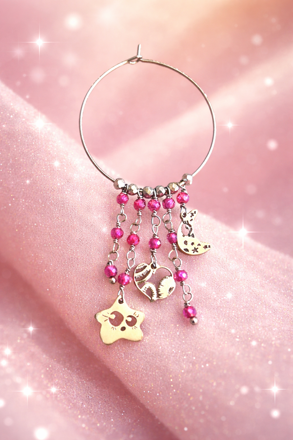 Mono orecchino in acciaio e zirconi rosa firmato Vizio Gioielli