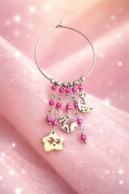 Mono orecchino in acciaio e zirconi rosa firmato Vizio Gioielli