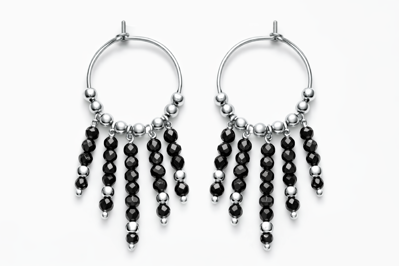 Orecchini ad anella in acciaio con spinelli firmati Vizio Gioielli