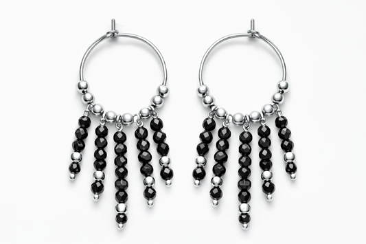 Orecchini ad anella in acciaio con spinelli firmati Vizio Gioielli