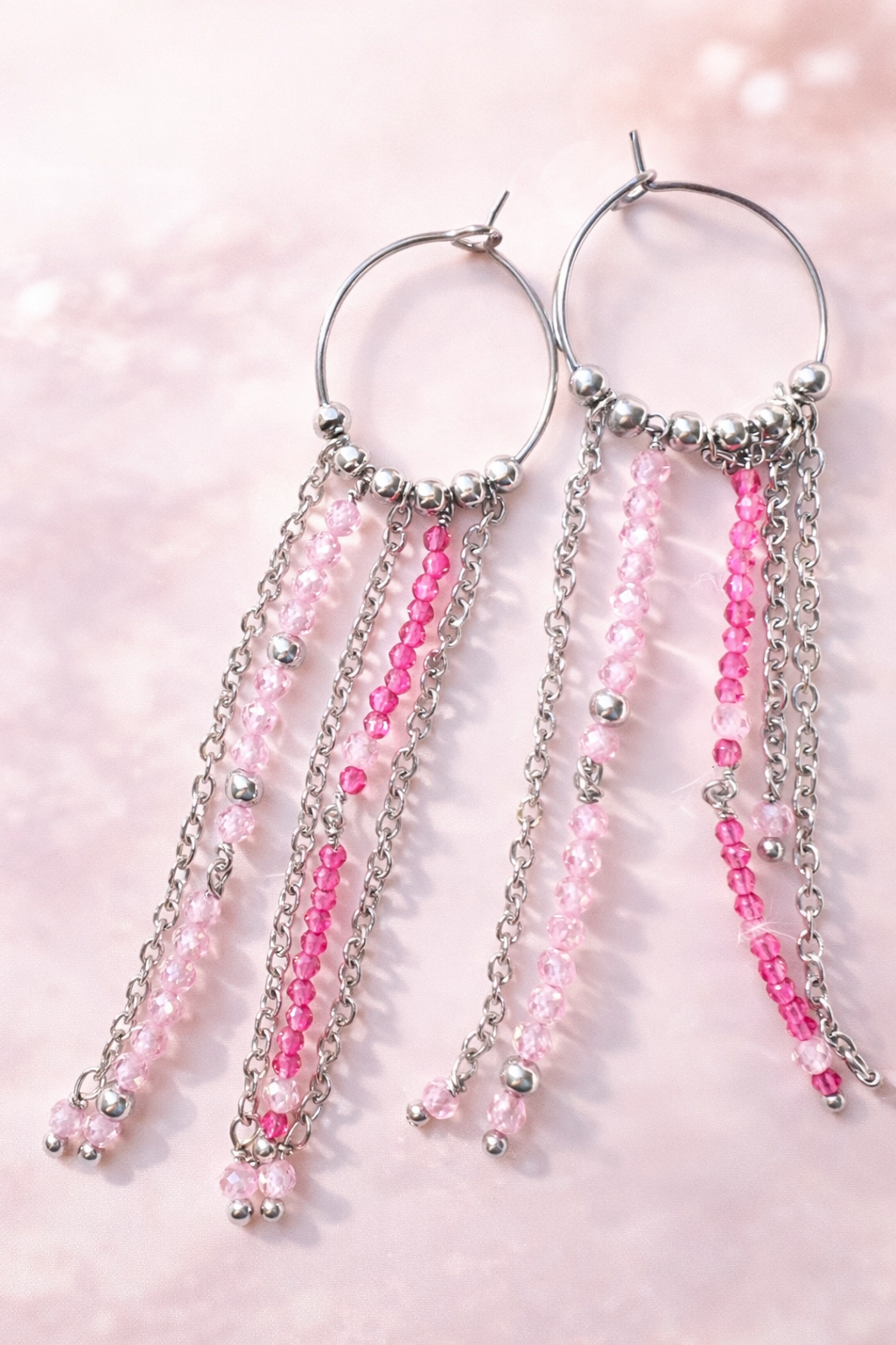 Orecchini in acciaio e zirconi rosa firmati Vizio Gioielli