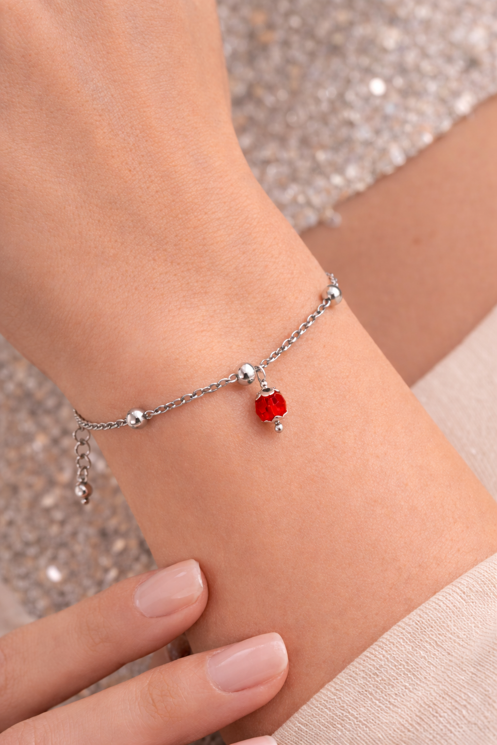 Bracciale in Acciaio con Cristallo rosso firmato Vizio Gioielli