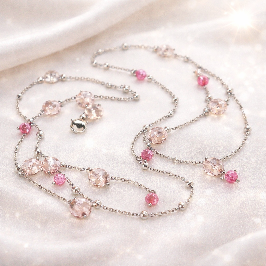 Collana Lunga 90 cm con Cristalli Lilla e Acciaio firmata Vizio Gioielli