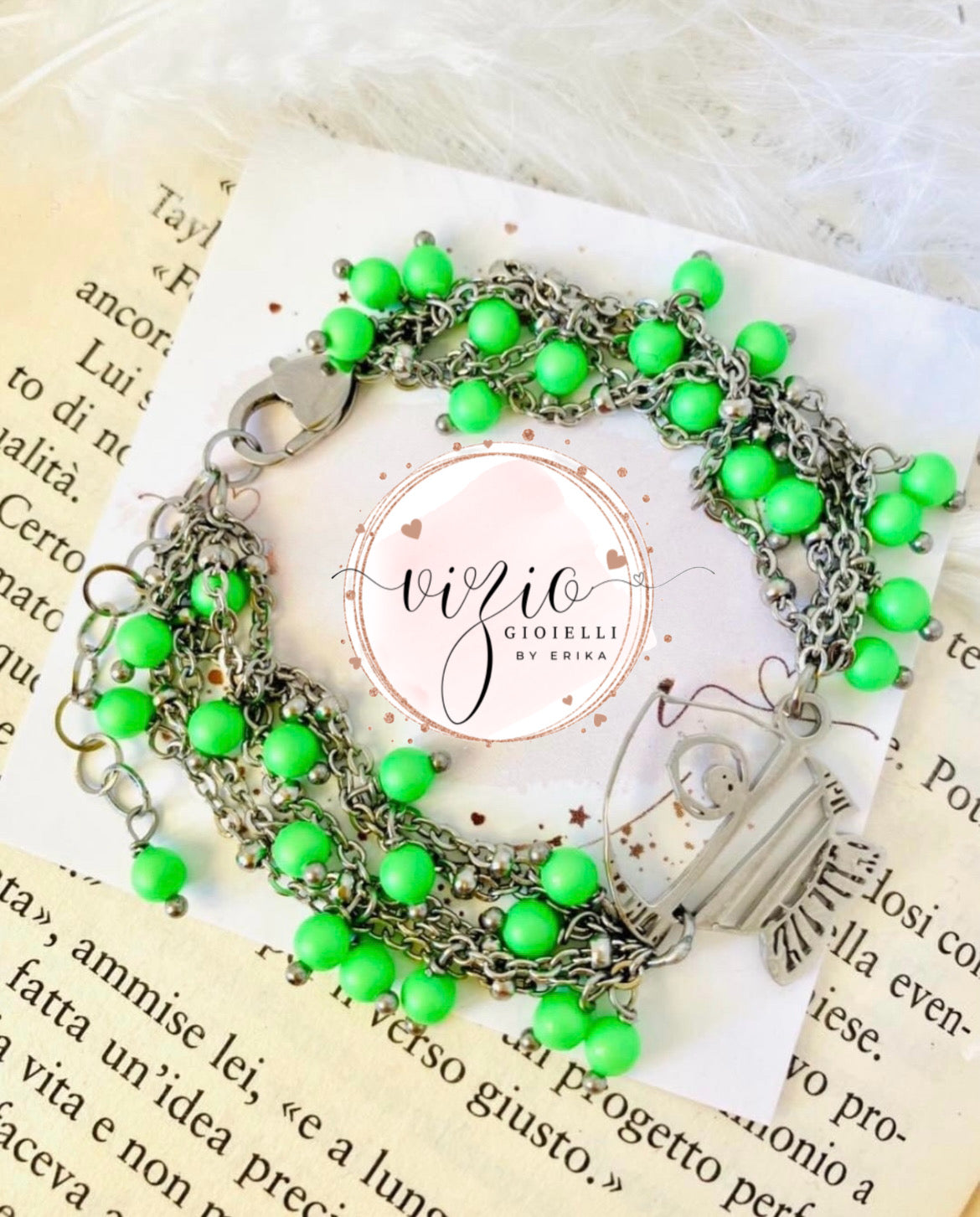 Bracciale in acciaio multi-strand verde