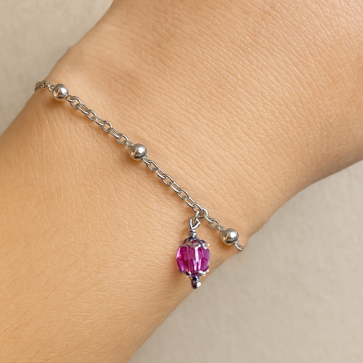 Bracciale in Acciaio con Cristallo Rosa
