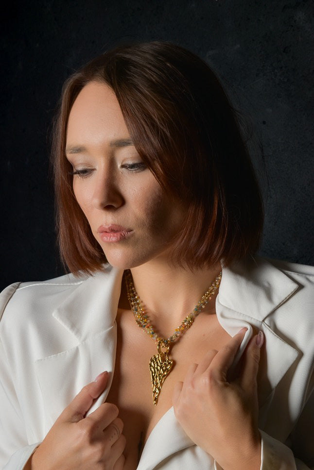 Girocollo multifilo in acciaio e cristalli con pendente cuore