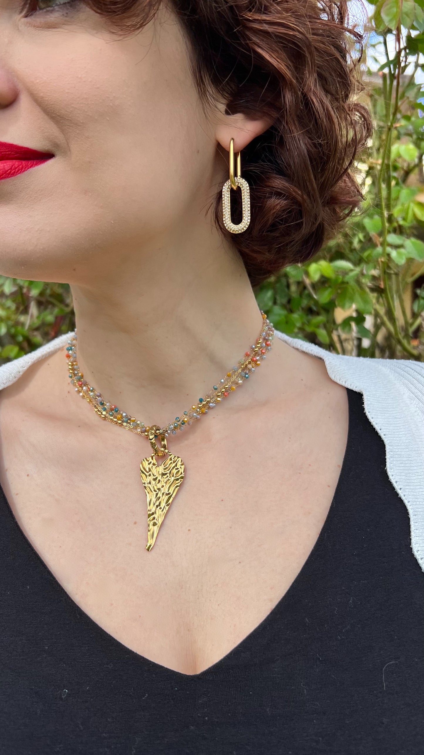 Girocollo multifilo in acciaio e cristalli con pendente cuore