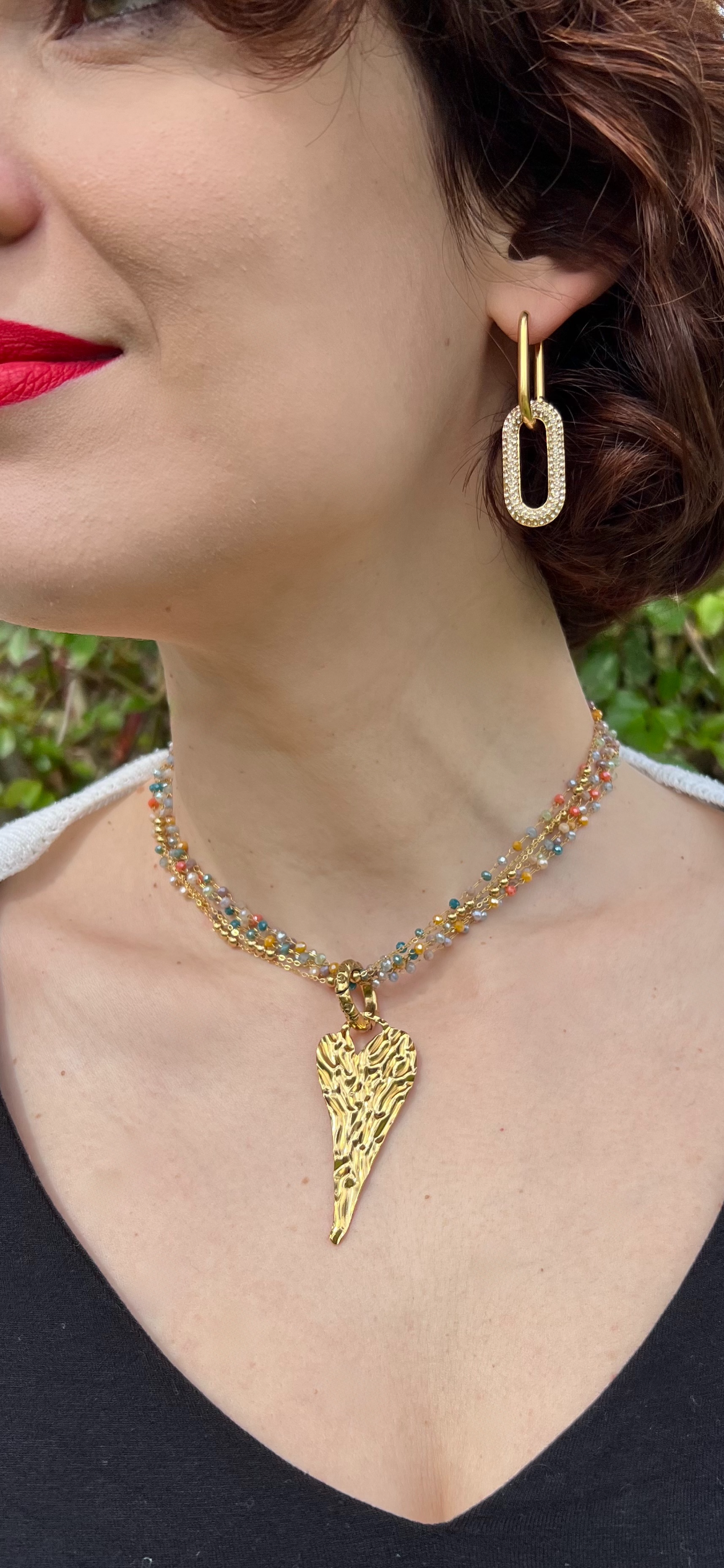 Girocollo multifilo in acciaio e cristalli con pendente cuore