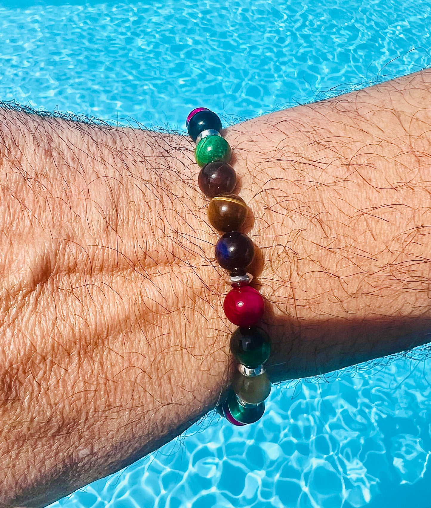 Bracciale uomo in acciaio e occhi di tigre