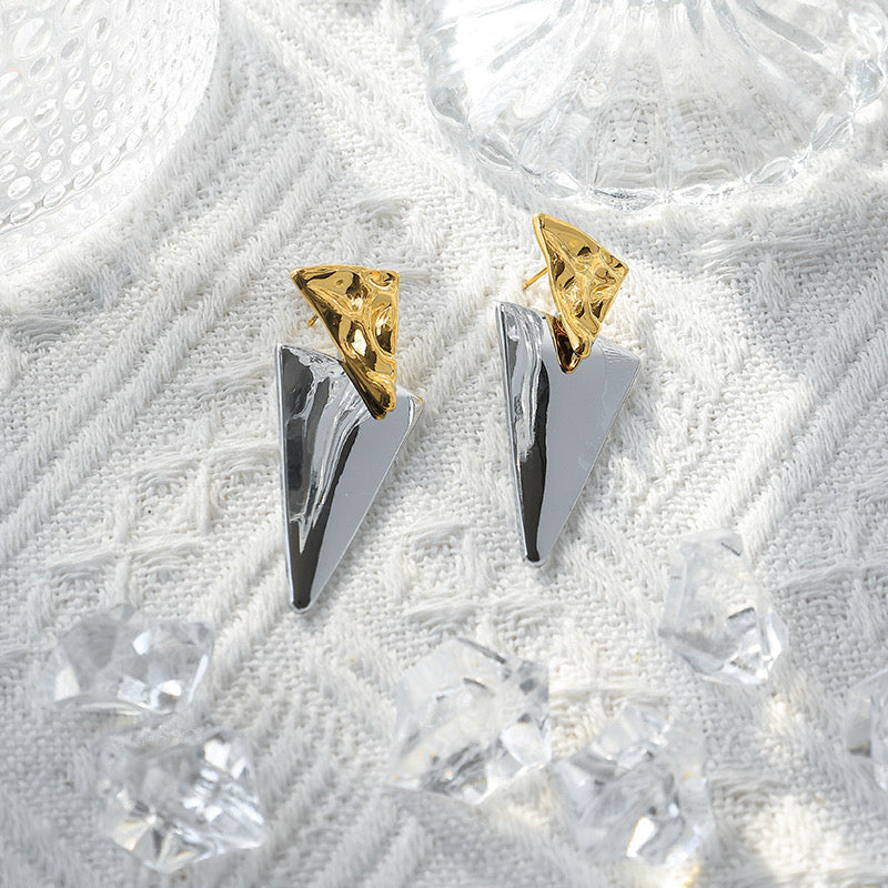 Orecchini doppio triangolo - oro e silver