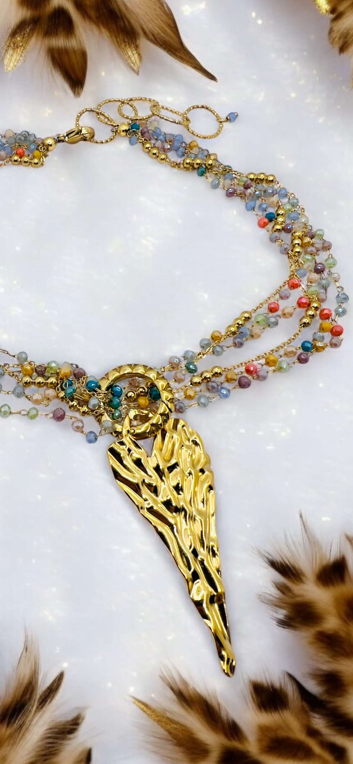 Girocollo multifilo in acciaio e cristalli con pendente cuore