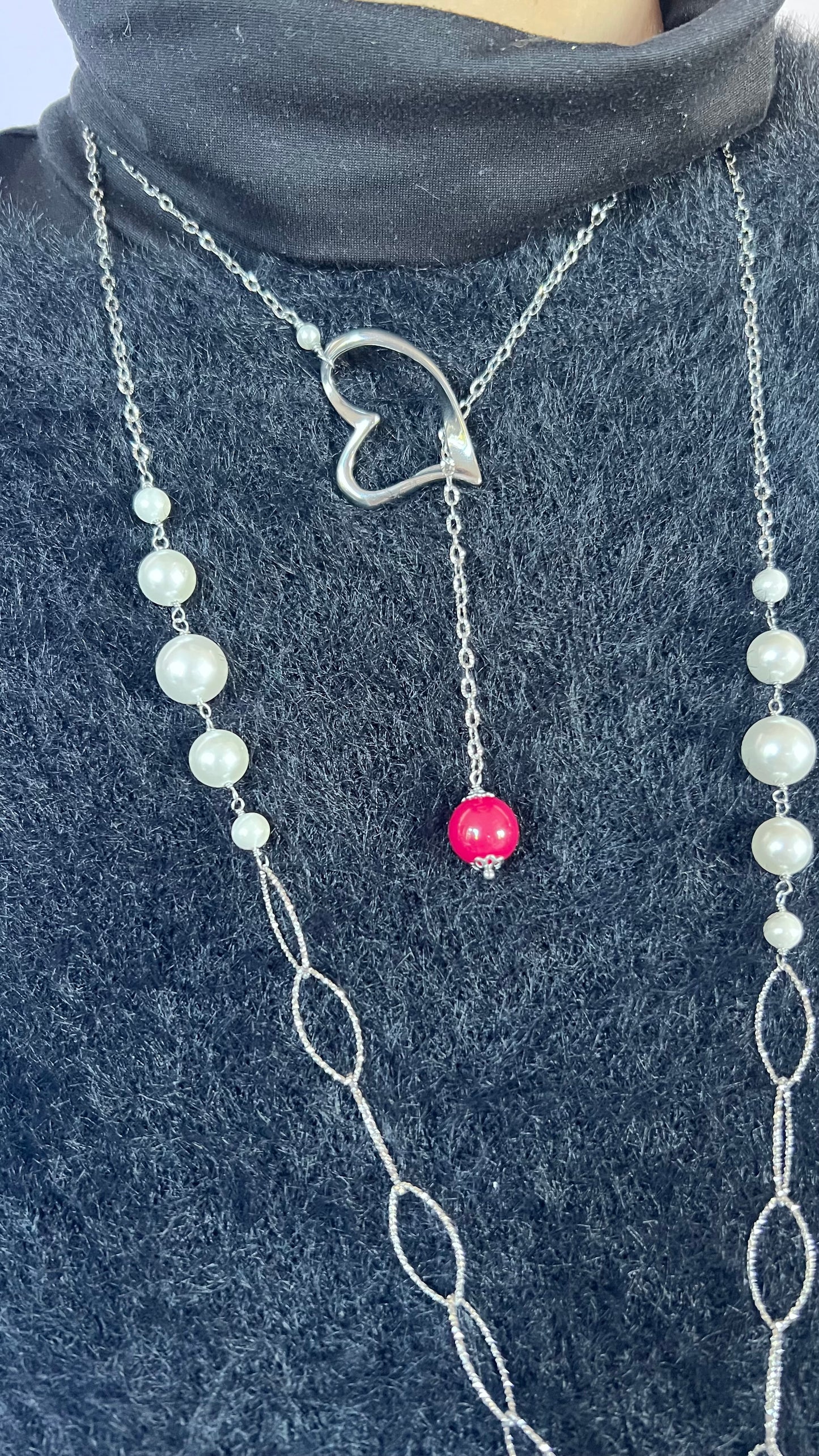 Collana sali-scendi Vizio in Paris in acciaio con rubino lab e perla di conchiglia