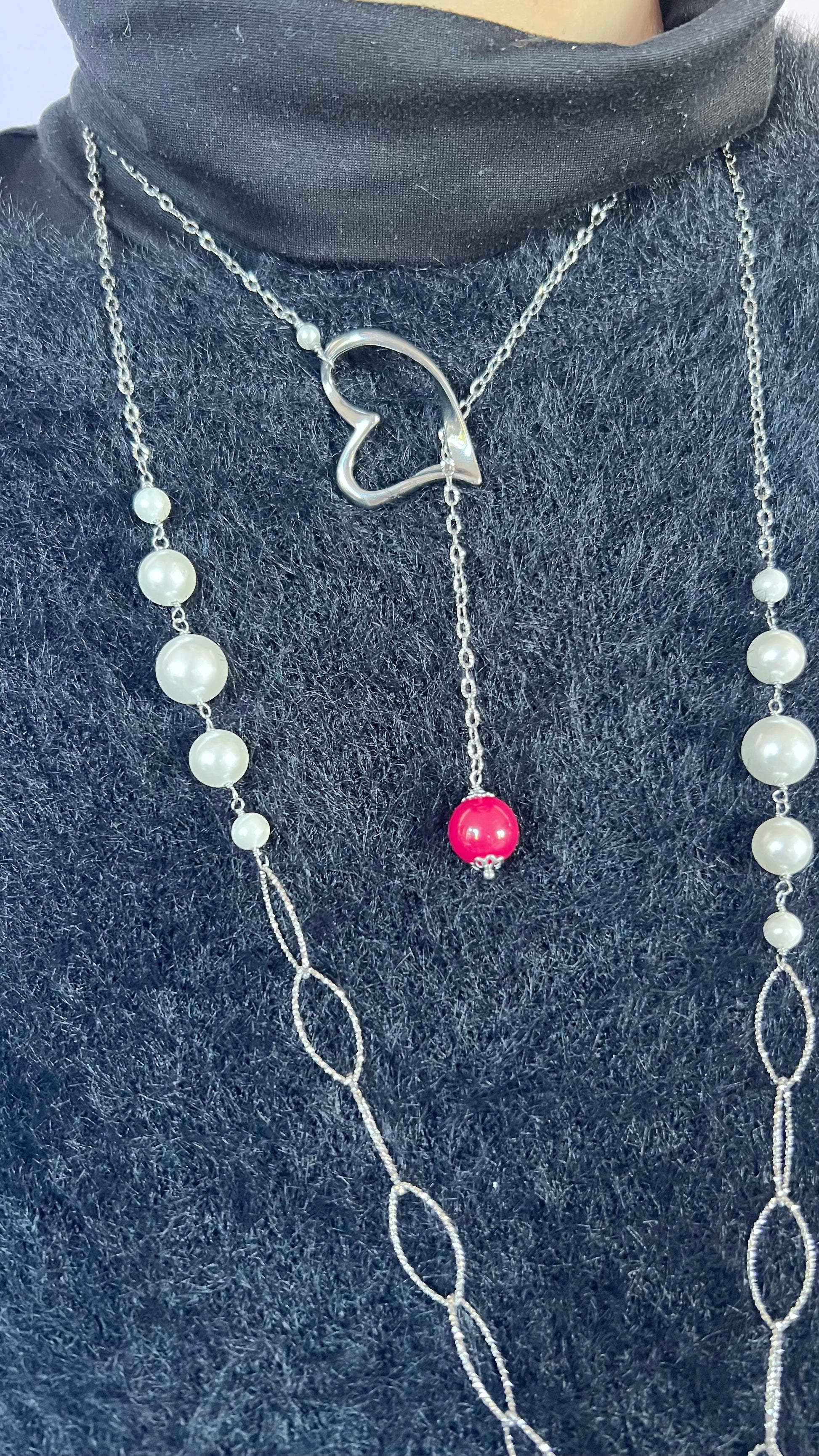 Collana sali-scendi Vizio in Paris in acciaio con rubino lab e perla di conchiglia